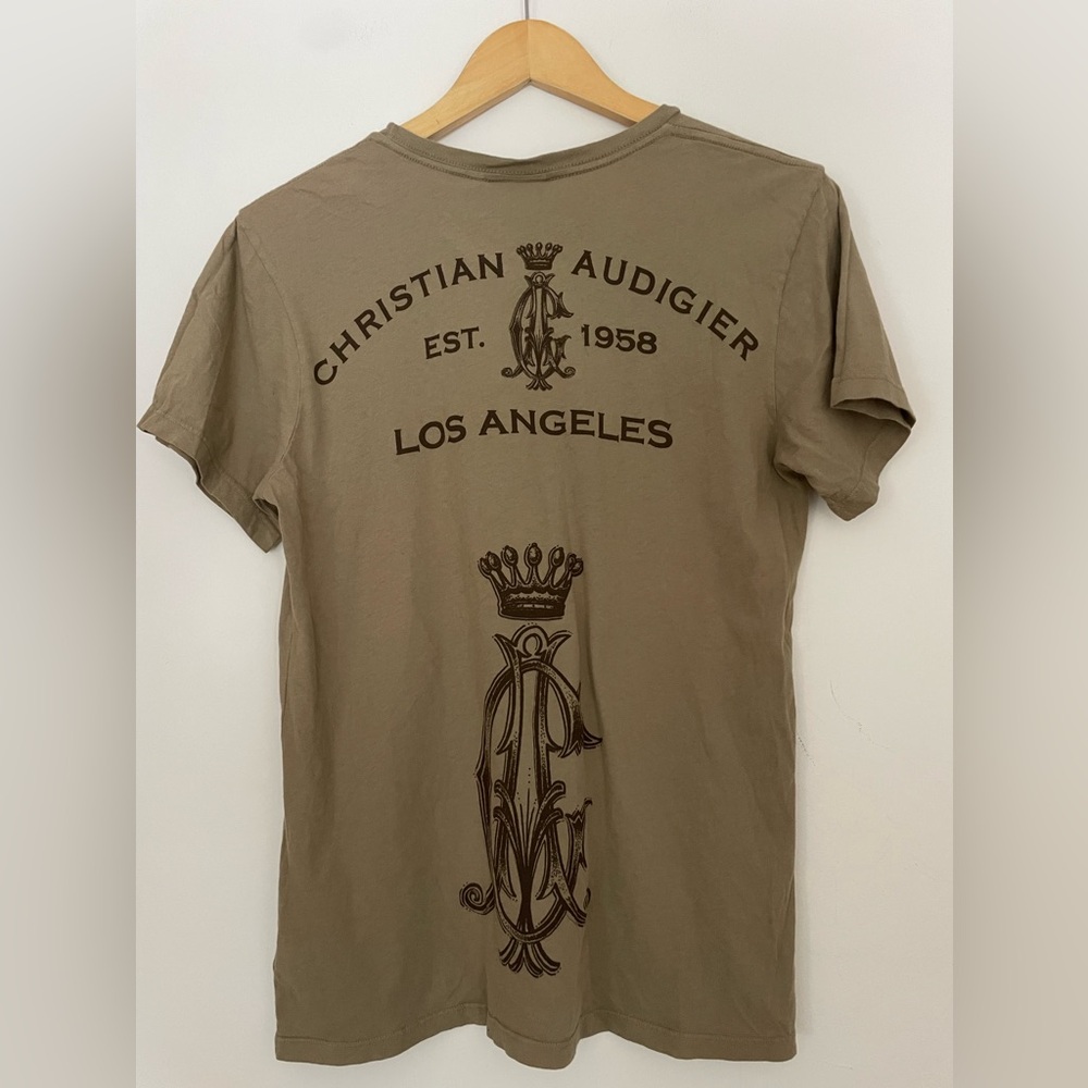 Christian Audigier Graphic Tee — LA Crest Lion Print Y2K Designer T-Shirt Small - Picture 3 of 5